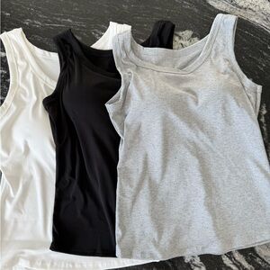 Women’s Built-in-Bra Tank Top Trio Set - Black, White, and Gray, NWT